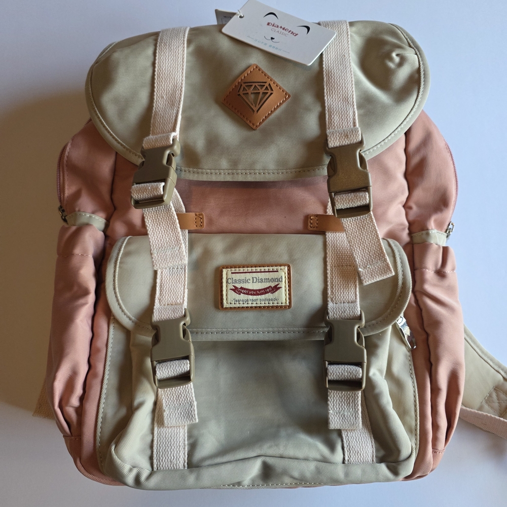 Beige & Pink Canvas Backpack